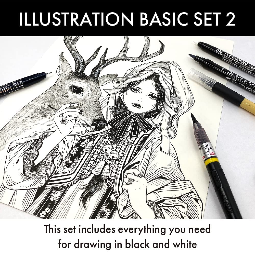 Zig Special Set, Illustration Basic Set Cartoonist White Brush Pen